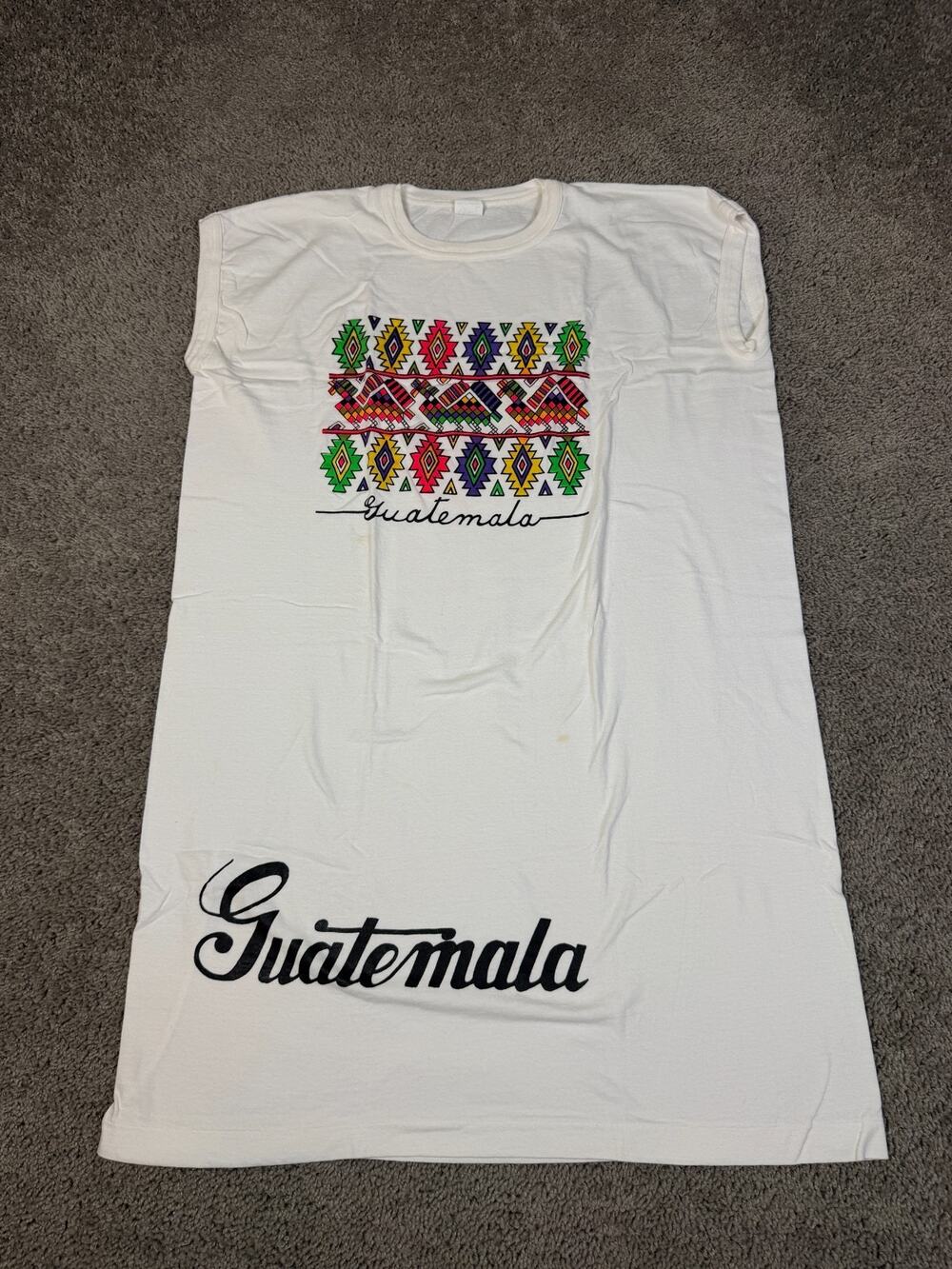 VINTAGE Guatemala Shirt Womens One Size White Beach Lounge Wear Cover Up FLAW